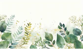 Green and Gold Watercolor Border for Wedding Stationery photo