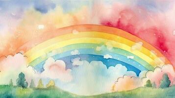 Rainbow and Clouds Watercolor Background photo