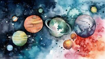 Colorful Watercolor Galaxy in Space photo