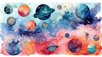 Colorful Watercolor Galaxy in Space photo