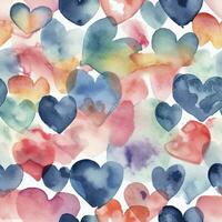 Seamless Watercolor Hearts Pattern for Romantic Designs photo