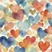 Seamless Watercolor Hearts Pattern for Romantic Designs photo