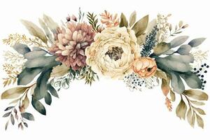 Soft Floral Border Watercolor Illustration on White Background photo