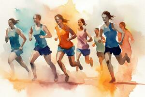 Vibrant Watercolor Illustration of a Group Exercise Class for Fitness Websites and Promotions photo