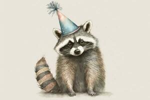 Happy Raccoon Celebrating with a Party Hat photo