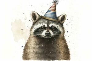 Happy Raccoon Celebrating with a Party Hat photo