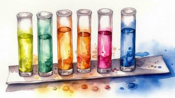 RainbowColored Watercolor Test Tube Holder with Four Test Tubes photo