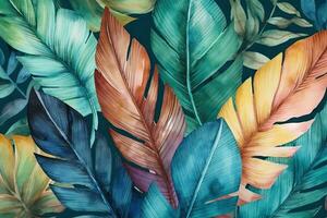 Tropical Palm Leaves Watercolor Seamless Pattern Background photo