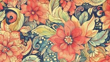 Ornate Watercolor Flowers Seamless Pattern photo