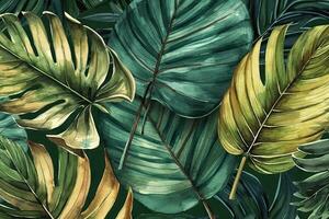 Tropical Palm Leaves Watercolor Seamless Pattern Background photo