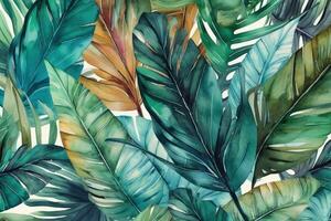 Colorful Tropical Palm Leaves Seamless Pattern Background photo