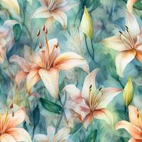 Clear and Sharp Watercolor Lilies Seamless Pattern photo