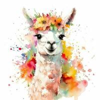 Delightful Baby Llama in a Colorful Flower Field for Art Prints and Greetings Generative AI photo