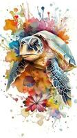 Enchanting Baby Sea Turtle in a Colorful Flower Field photo