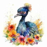 Lovable Baby Cassowary in a Colorful Flower Field for Art Prints and Greetings Generative AI photo