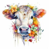 Sweet Calf in a Colorful Flower Field Ideal for Art Prints and Greeting Cards Generative AI photo