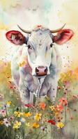 Sweet Calf in a Colorful Flower Field Ideal for Art Prints and Greeting Cards Generative AI photo