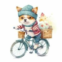 Adorable Watercolor Sketch of a Kawaii Baby Dog Riding a Bike for Childrens Book photo