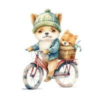 Adorable Watercolor Sketch of a Kawaii Baby Dog Riding a Bike for Childrens Book Illustration photo