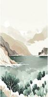 Serene Mediterranean Landscape in Watercolor Style photo