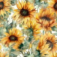 Clear Spacing Watercolor Sunflowers Seamless Pattern photo