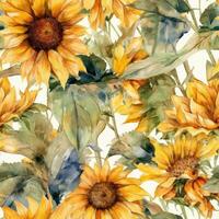 Clear Spacing Watercolor Sunflowers Seamless Pattern photo