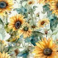 Clear Spacing Watercolor Sunflowers Seamless Pattern photo