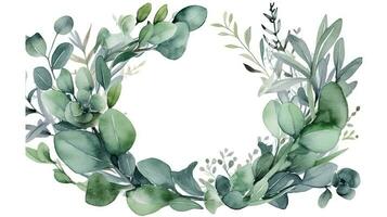 Elegant Watercolor Greenery Frame for Wedding Invitations and Stationery photo