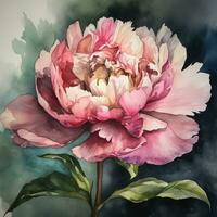 Vibrant Watercolor Peonies in the Center of the Frame photo
