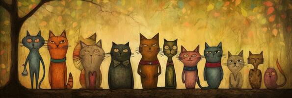 Happy Whimsical Cat Family Portrait photo