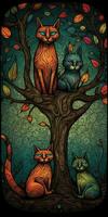 Happy Whimsical Cat Family Portrait photo