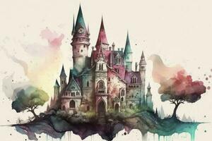 Enchanting Watercolor Castle with Playful Colors photo