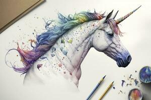 Whimsical Watercolor Unicorn with Playful Colors photo