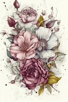 intrincado boho Arte de salvaje rosas en blanco antecedentes foto