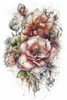 intrincado boho Arte de salvaje rosas en blanco antecedentes foto