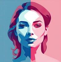 Pop Art Style Woman Icon in Light Indigo and Pink photo