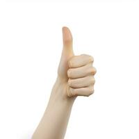 Positive Feedback Woman Showing Thumbs Up on White Background photo