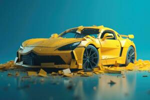 Fragmented Yellow Car on Cinematic Blue Background photo