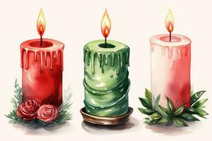 Four Watercolor Christmas Candles Clipart AI Generated photo