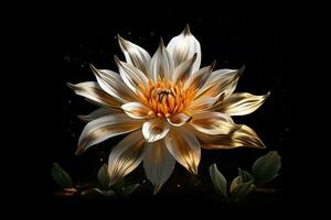 Golden Flower on Black 3D Wallpaper Generative AI photo