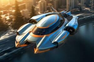 Launching into the Future Flying Car in Cinematic Detail Generative AI photo