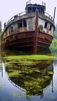 Magical Abandoned Shipwreck in Rusty Waters Generative AI photo