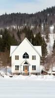 Scandinavian Villa with SnowCovered Roof and Crisp White Exterior Generative AI photo