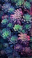 Vibrant Succulent Plants in a Dark Teal and Light Purple Garden AI Generated photo