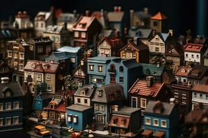 cinematográfico miniatura casas fondo para juguete jugar generativo ai foto