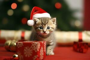 juguetón gatito en Navidad espíritu con ornamento foto