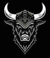 Buffalo Print Logo Design in Black and White Generative AI photo