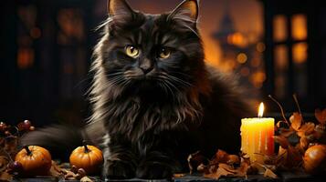 Moonlit Night with a Black Cat on a Windowsill AI Generated photo