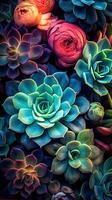 CloseUp of Succulents in Ultraviolet Photography AI Generated photo