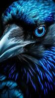 Spectacular BlueEyed Raven Closeup with Glossy Feathers Generative AI photo